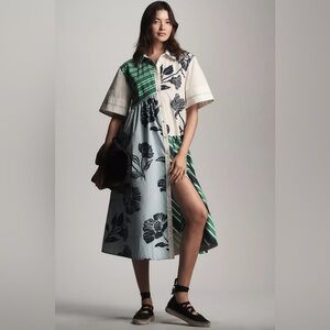 NWT! Anthropologie Maeve Mixed-Print Buttondown Dress - Small 🍁